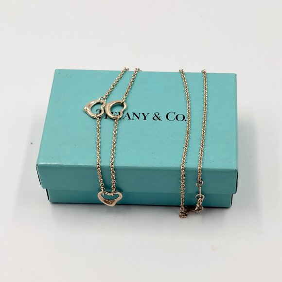 Authentic Tiffany & Co 925 Silver Elsa Peretti Triple Open Heart Necklace - Picture 7 of 8